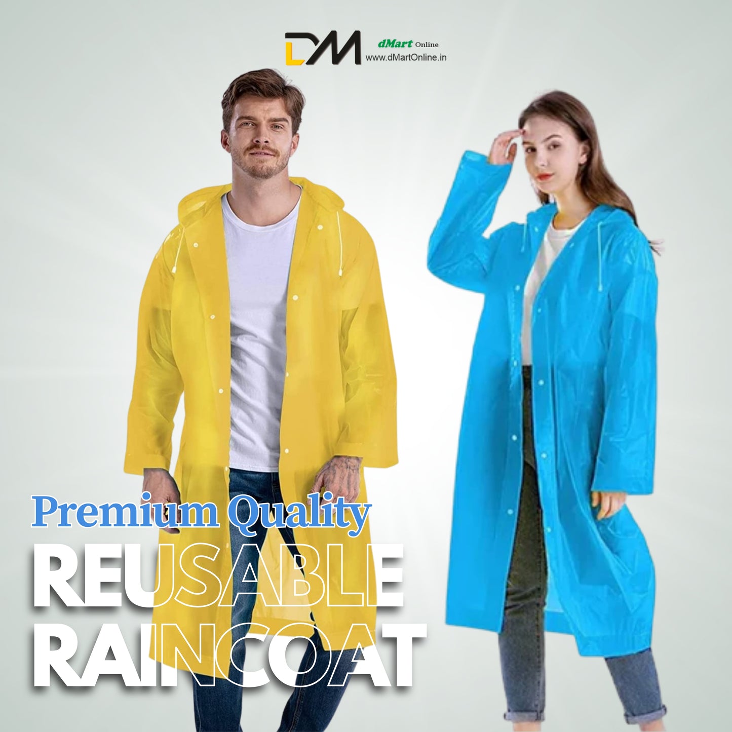 DMart Online (Set of 3pc) Reusable Button RAIN Coat | PREMIUM Quality | Free Size