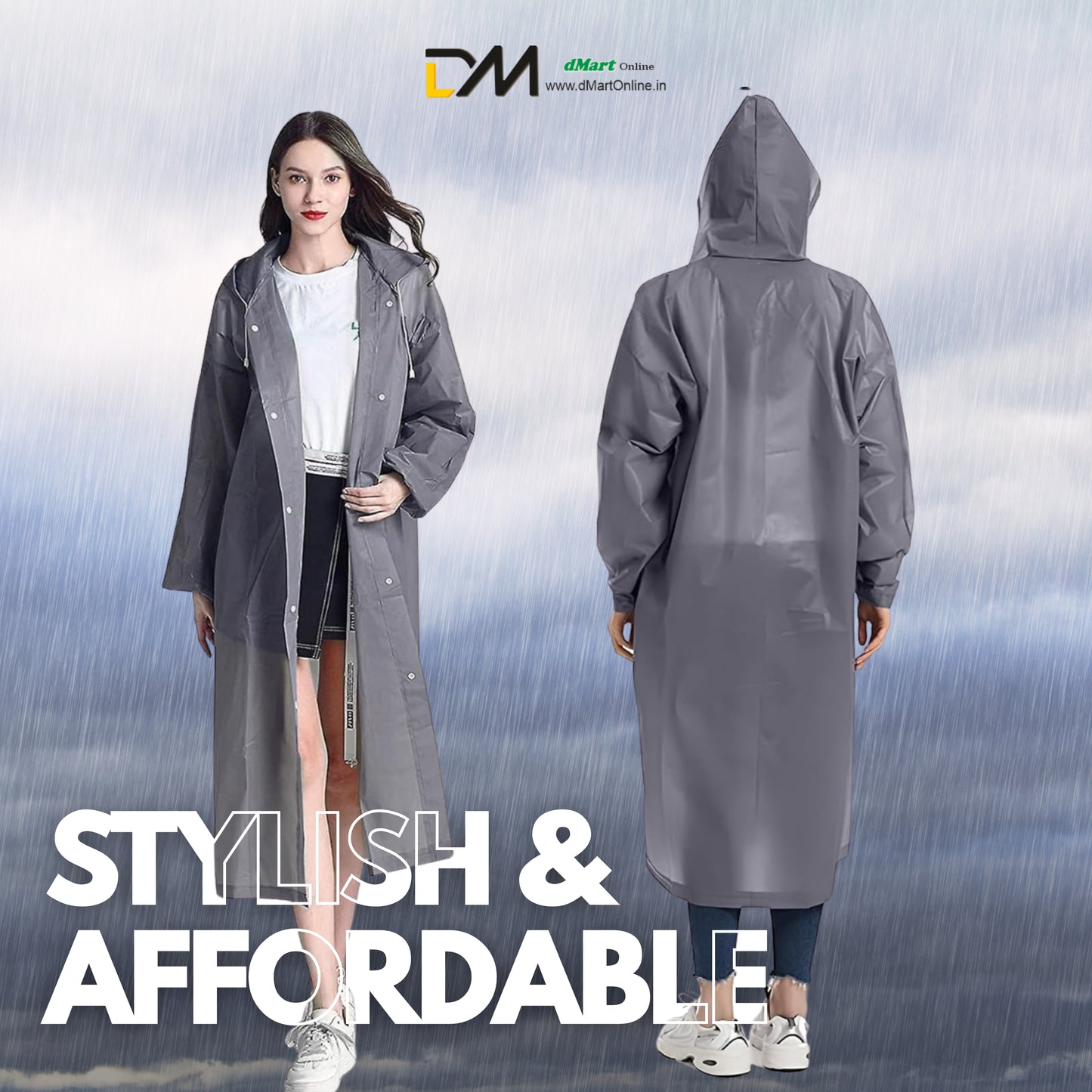 DMart Online (Set of 3pc) Reusable Button RAIN Coat | PREMIUM Quality | Free Size