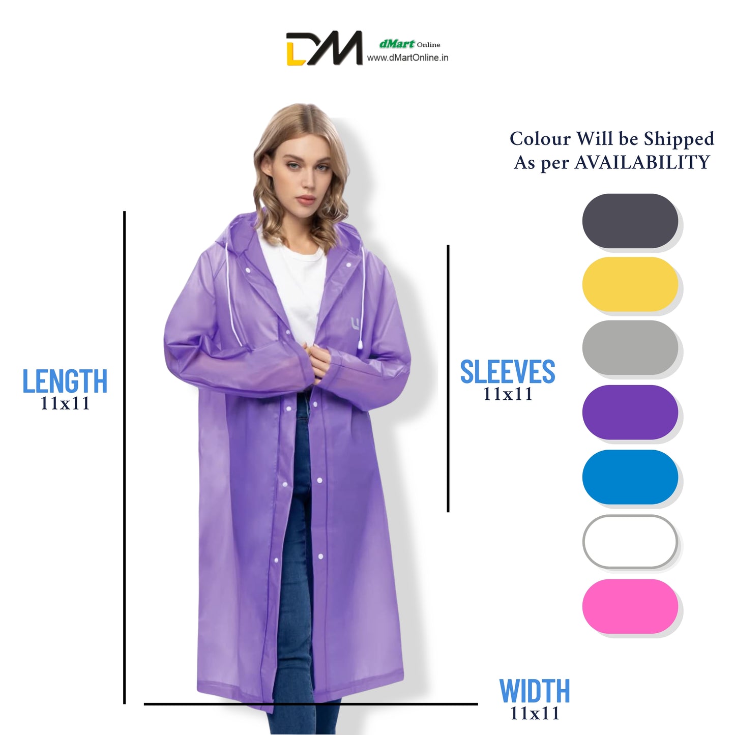 DMart Online (Set of 3pc) Reusable Button RAIN Coat | PREMIUM Quality | Free Size