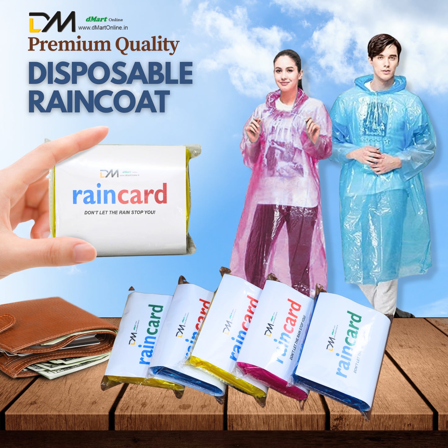 DMart Online Disposable RAIN Coat Poncho | PREMIUM Quality | Free Size (Set of 5pc)
